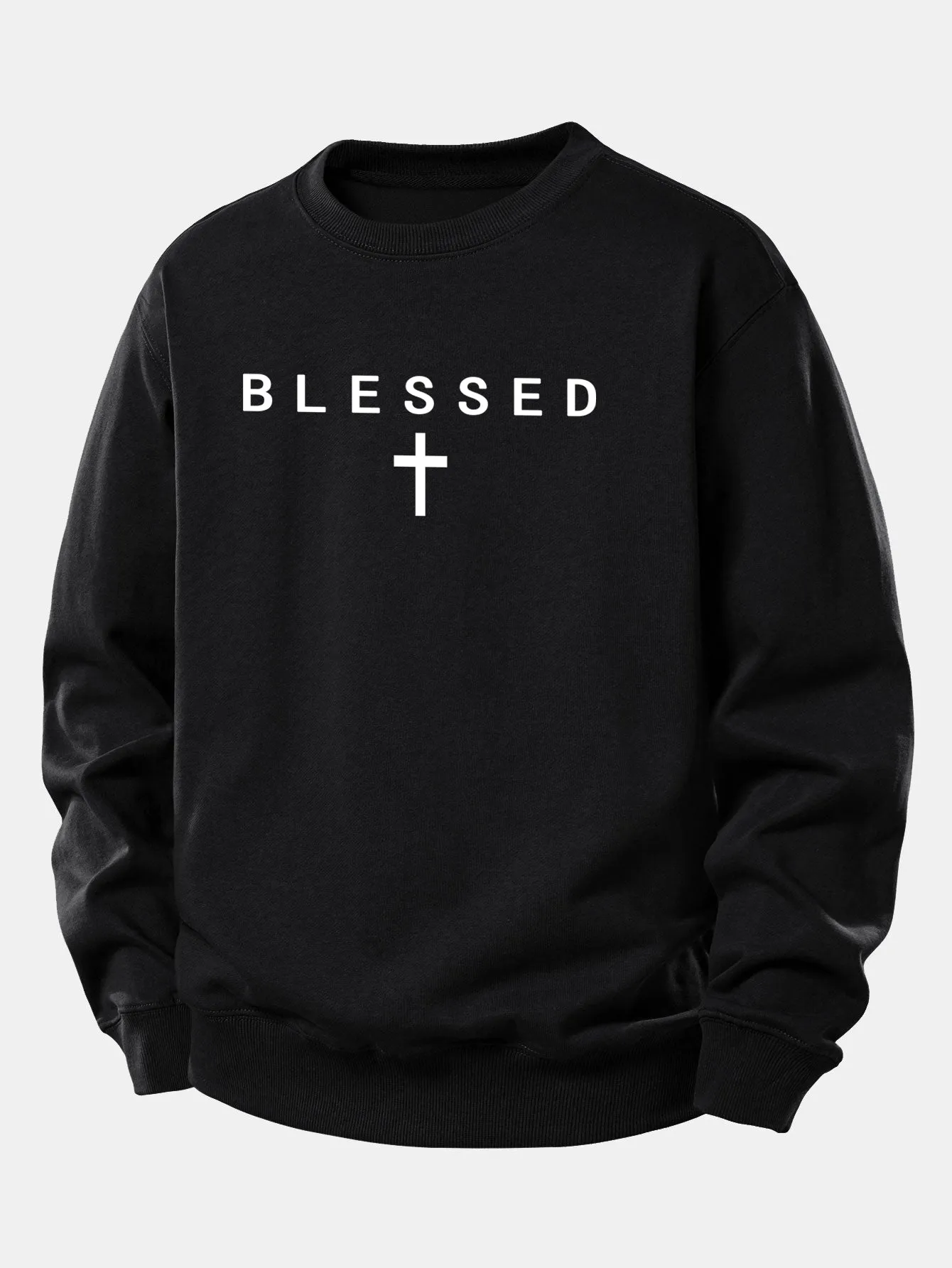 Blessed Cross Print Relax Fit Sweatshirt sold by Hoooyi