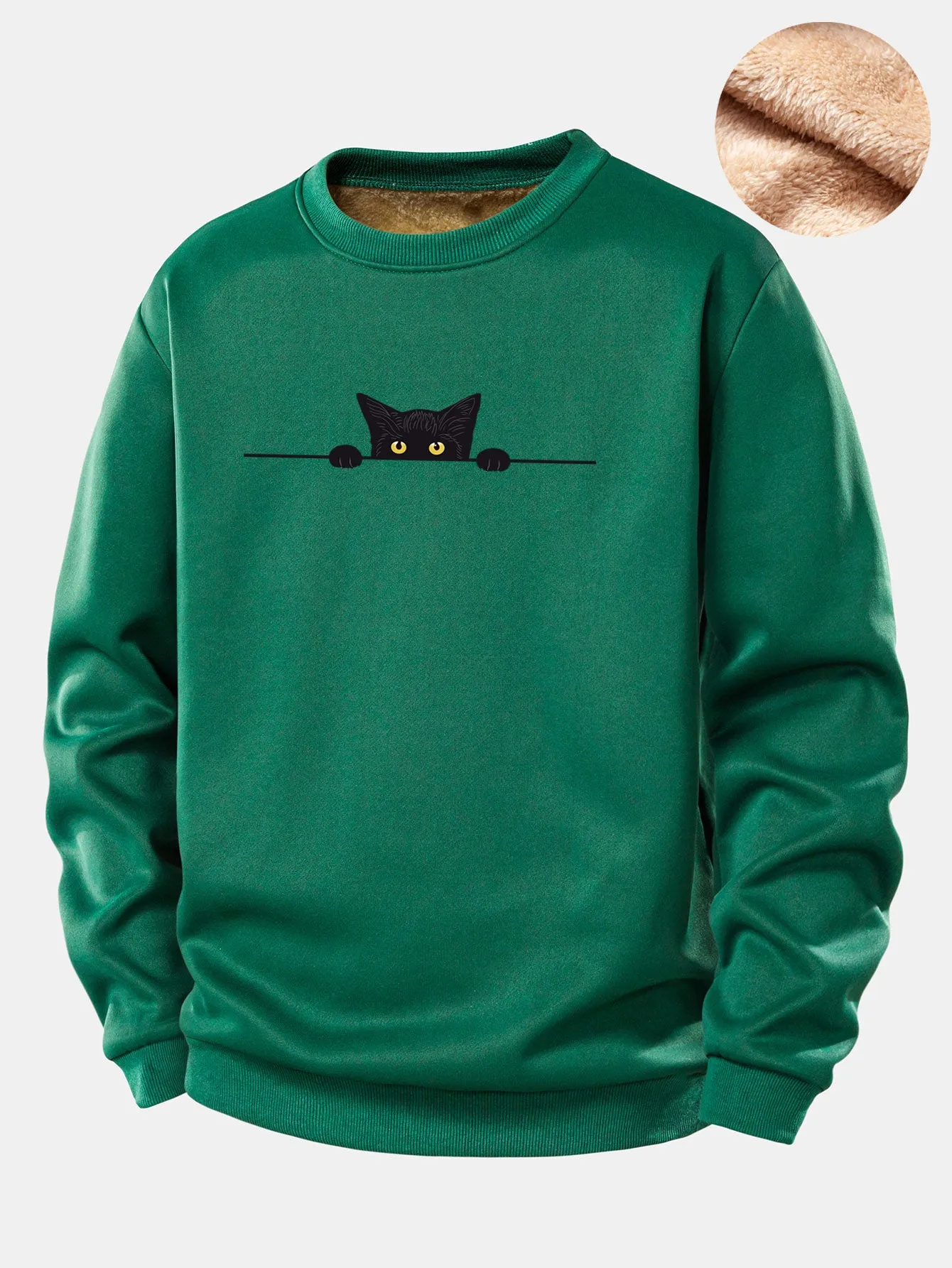 Black Cat Print Teddy Fleece Lined Sweatshirt sold by Hoooyi product image thumbnail 5