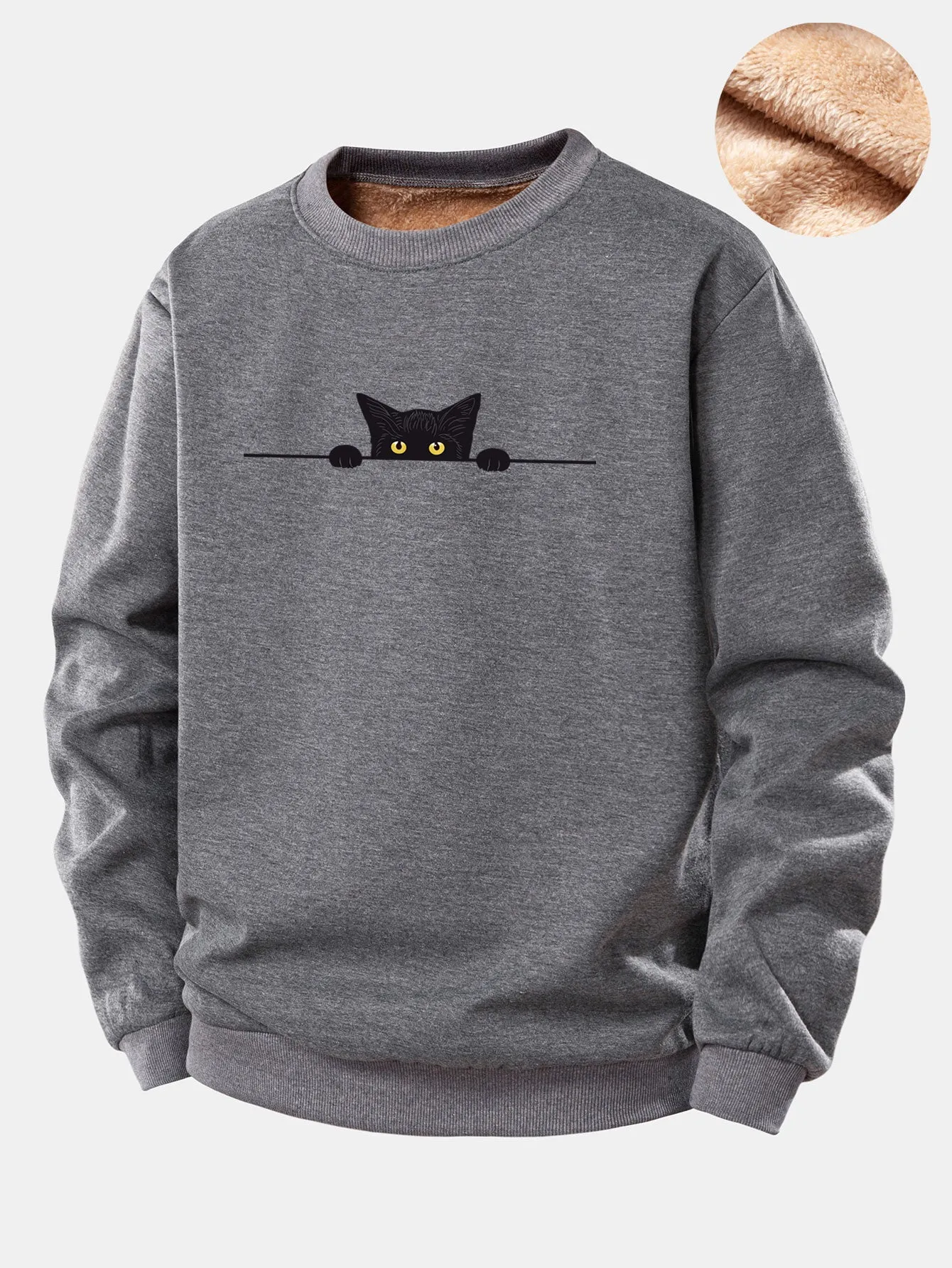 Black Cat Print Teddy Fleece Lined Sweatshirt sold by Hoooyi product image thumbnail 2