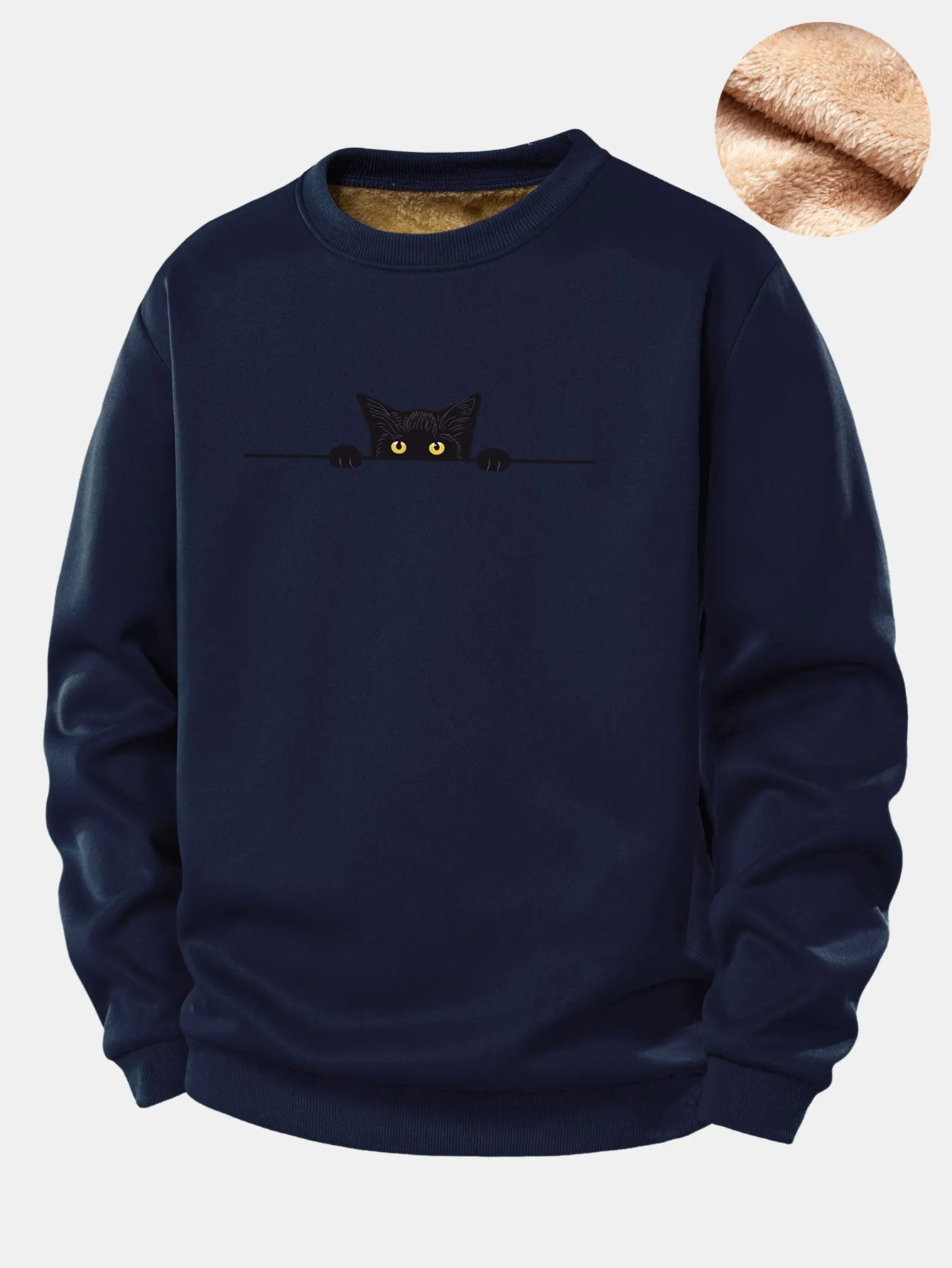 Black Cat Print Teddy Fleece Lined Sweatshirt sold by Hoooyi product image thumbnail 3