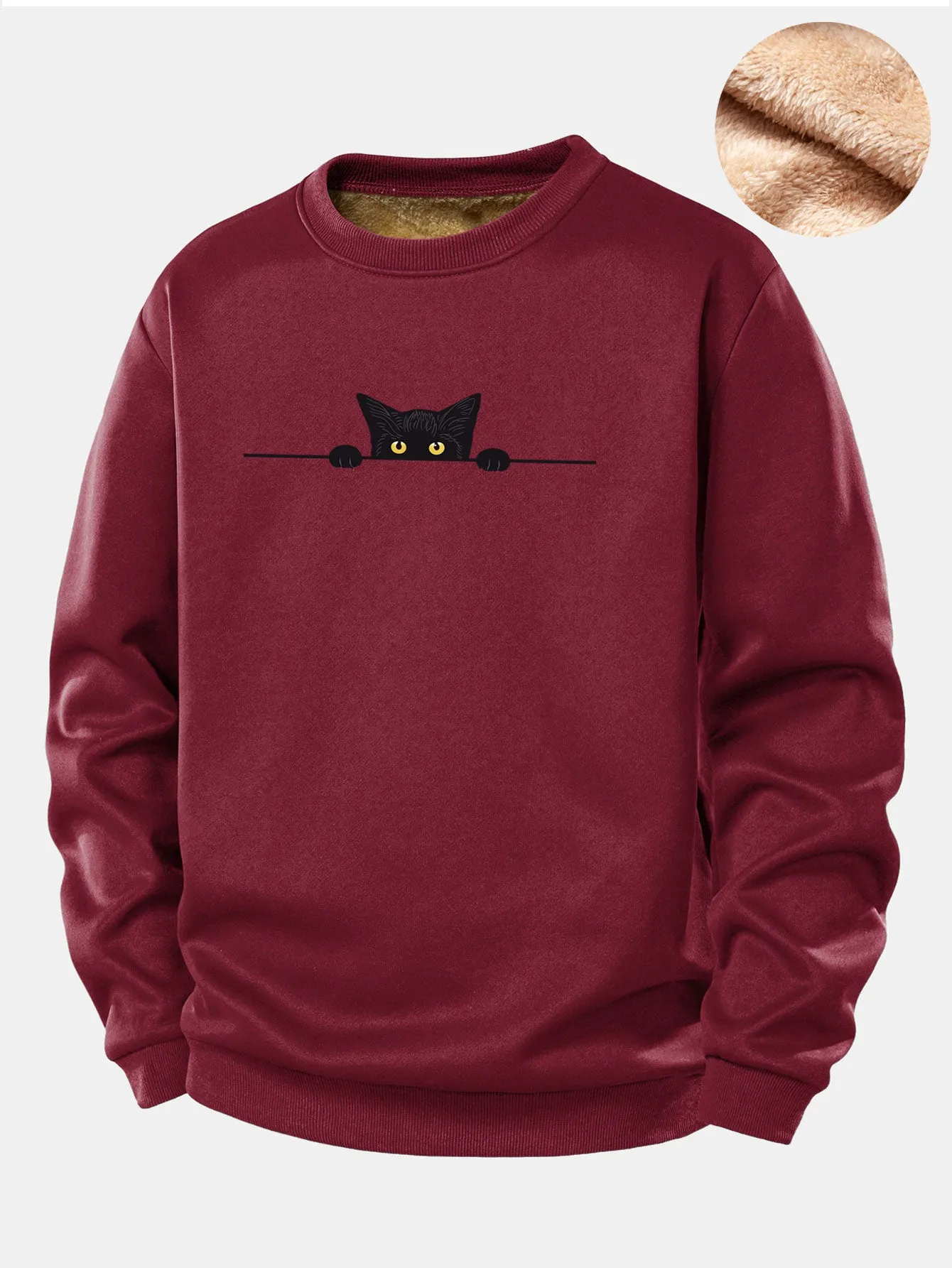 Black Cat Print Teddy Fleece Lined Sweatshirt sold by Hoooyi product image thumbnail 4