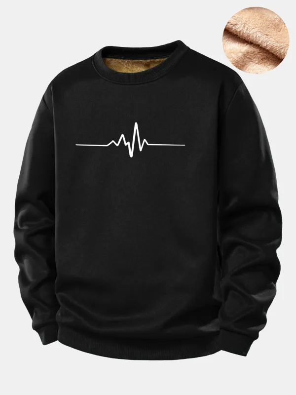 Heartbeat Print Teddy Fleece Lined Sweatshirt sold by Hoooyi