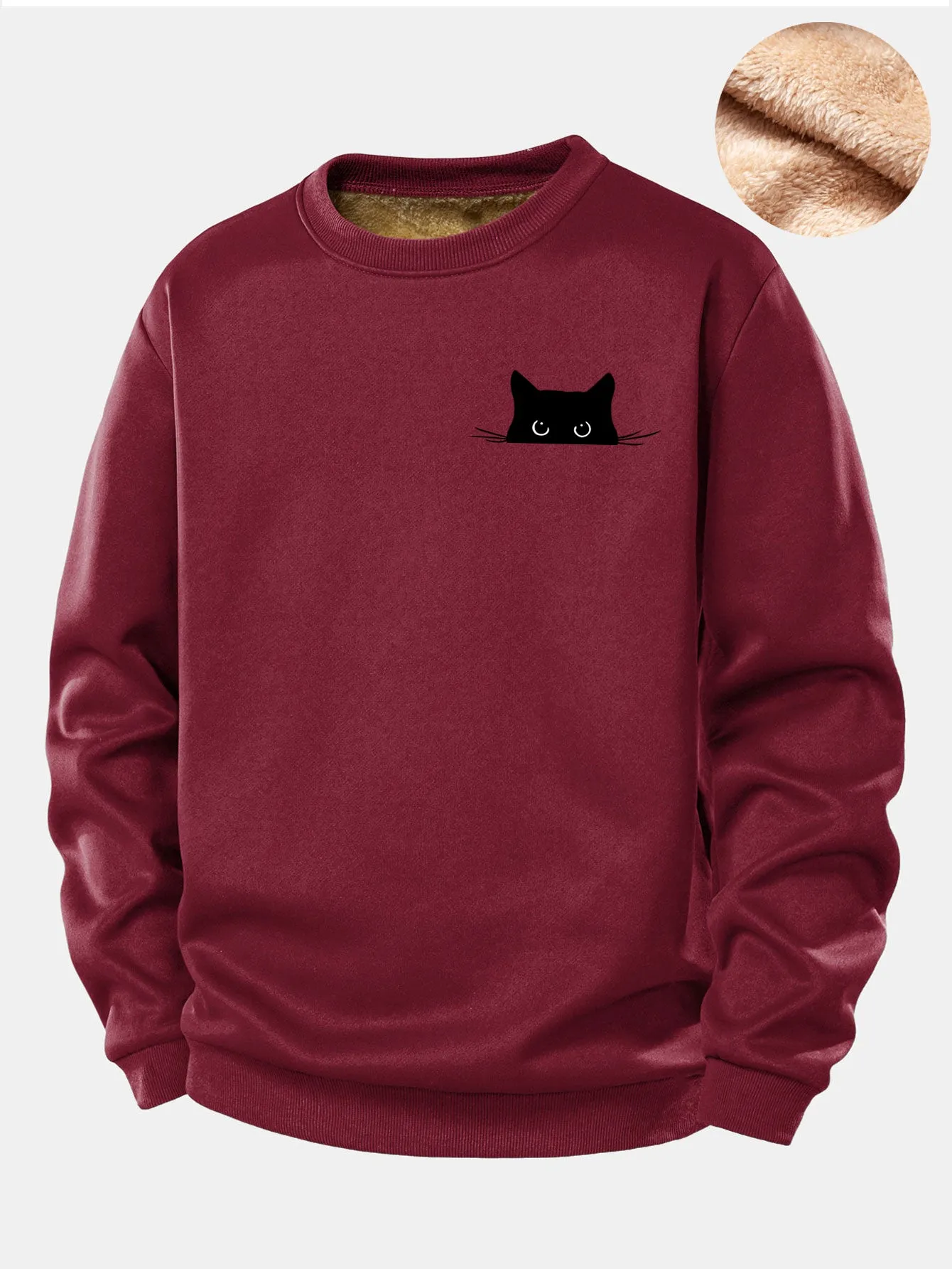 Black Cat Print Teddy Fleece Lined Sweatshirt sold by Hoooyi product image thumbnail 4