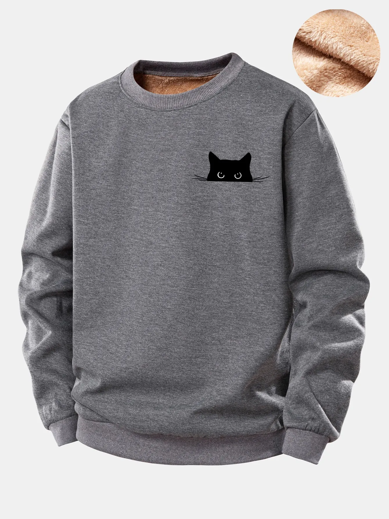 Black Cat Print Teddy Fleece Lined Sweatshirt sold by Hoooyi product image thumbnail 2