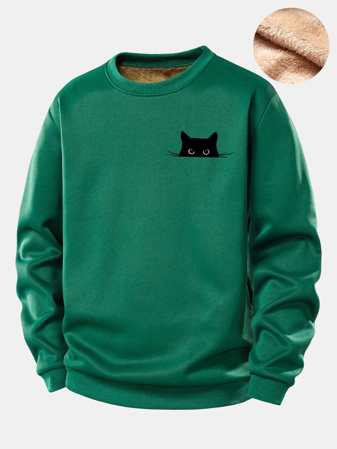 Black Cat Print Teddy Fleece Lined Sweatshirt sold by Hoooyi product image thumbnail 5