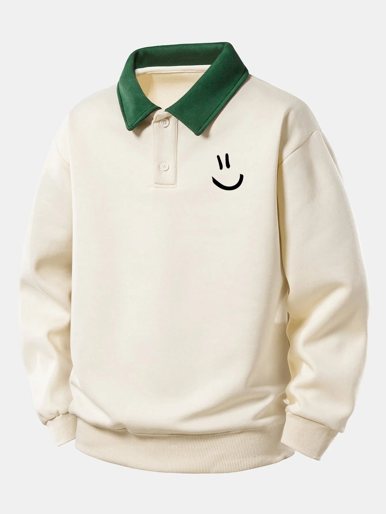 Relax Fit Smiley Face Print Contrast Polo Sweatshirt sold by Hoooyi product image thumbnail 3