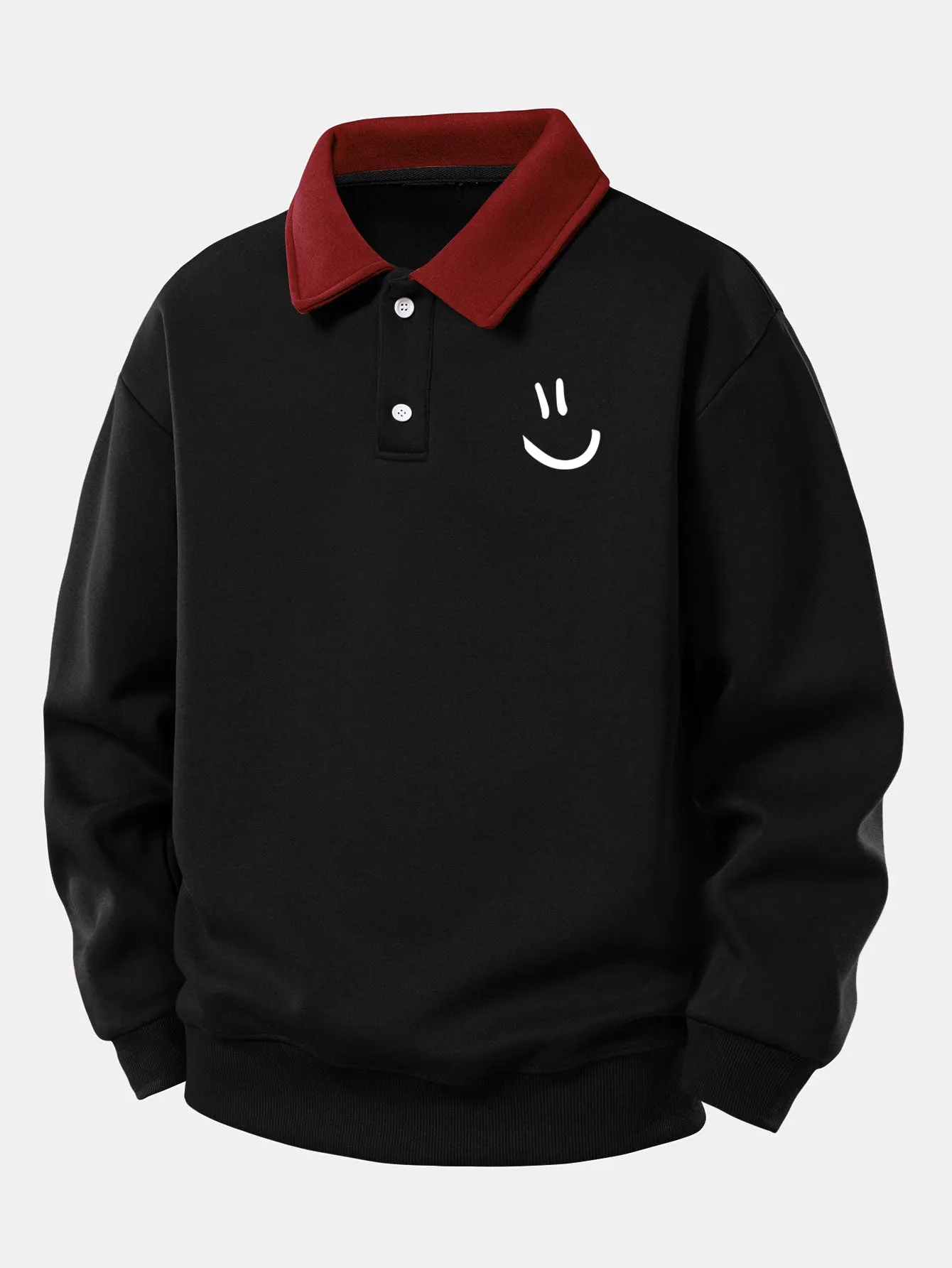 Relax Fit Smiley Face Print Contrast Polo Sweatshirt sold by Hoooyi product image thumbnail 5