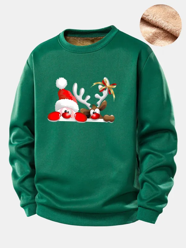 Santa Claus And Reindeer Print Teddy Fleece Lined Sweatshirt sold by Hoooyi