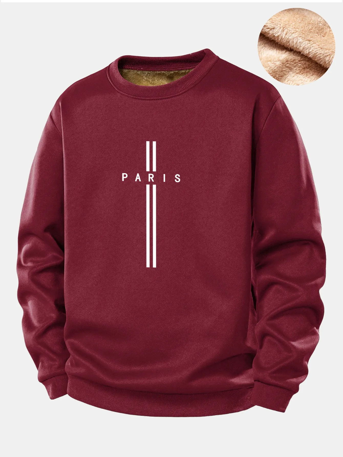Paris Stripe Print Teddy Fleece Lined Sweatshirt sold by Hoooyi product image thumbnail 4