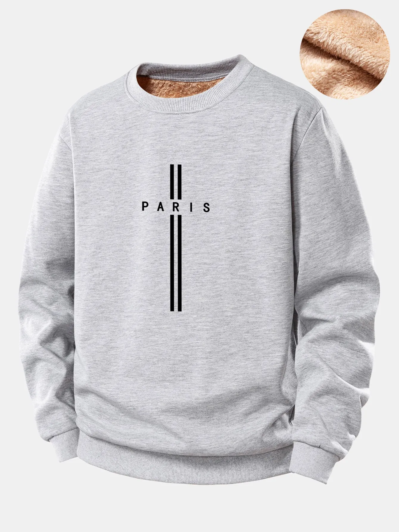 Paris Stripe Print Teddy Fleece Lined Sweatshirt sold by Hoooyi