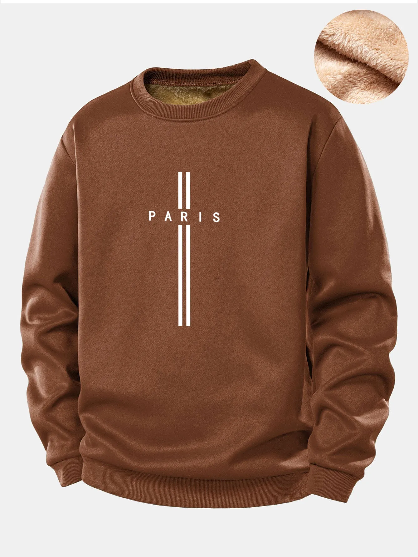 Paris Stripe Print Teddy Fleece Lined Sweatshirt sold by Hoooyi product image thumbnail 5