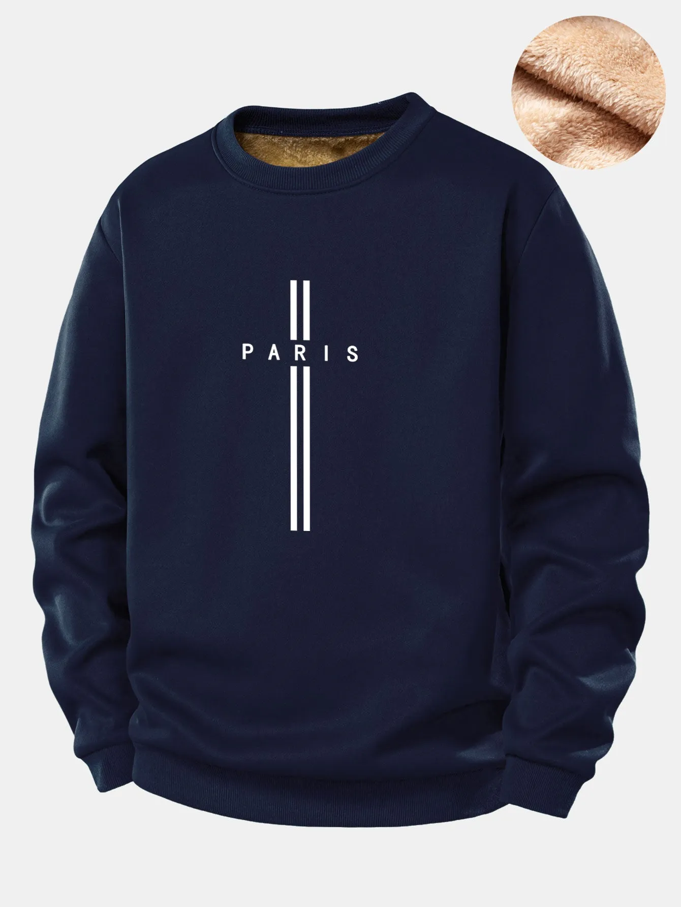Paris Stripe Print Teddy Fleece Lined Sweatshirt sold by Hoooyi product image thumbnail 3