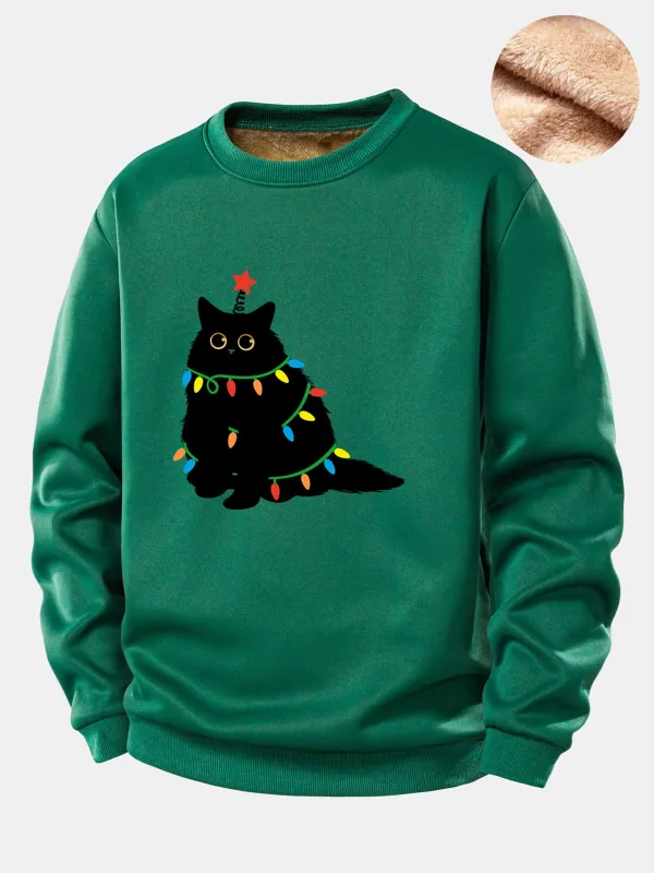 Colorful Light Black Cat Print Teddy Fleece Lined Sweatshirt sold by Hoooyi
