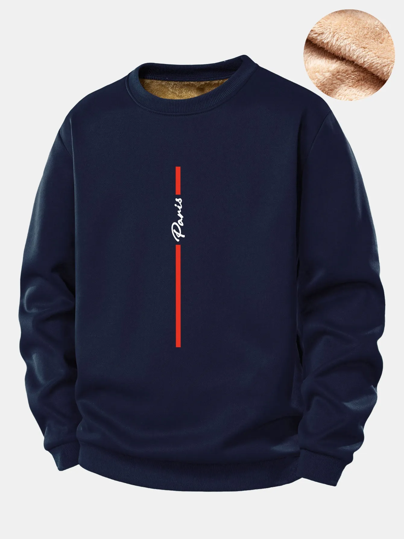 Paris Stripe Print Teddy Fleece Lined Sweatshirt sold by Hoooyi product image thumbnail 3