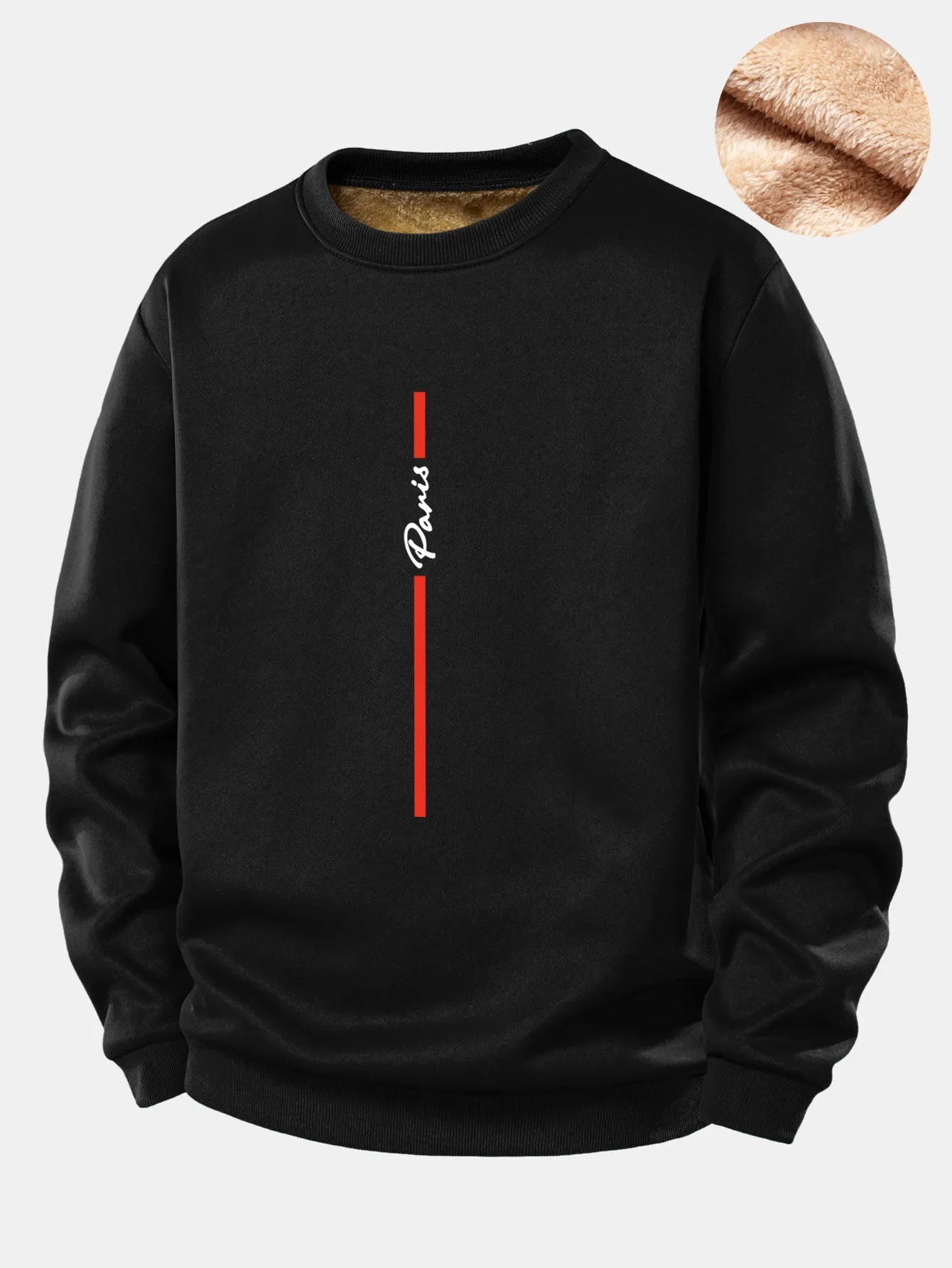 Paris Stripe Print Teddy Fleece Lined Sweatshirt sold by Hoooyi