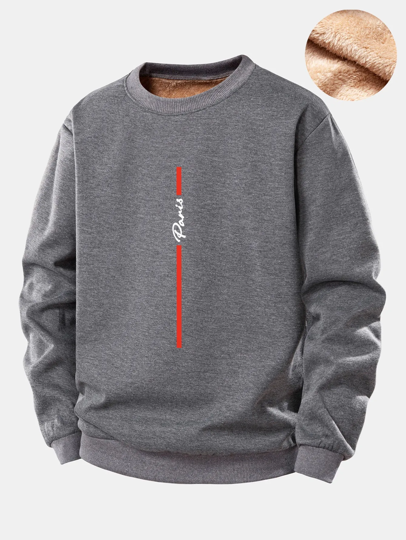 Paris Stripe Print Teddy Fleece Lined Sweatshirt sold by Hoooyi product image thumbnail 2