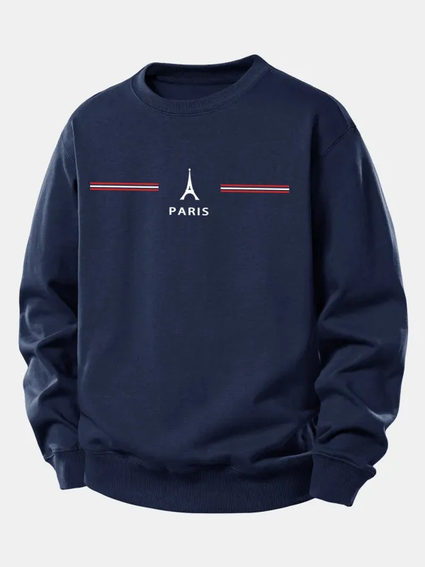 Paris Stripe Print Relax Fit Sweatshirt sold by Hoooyi