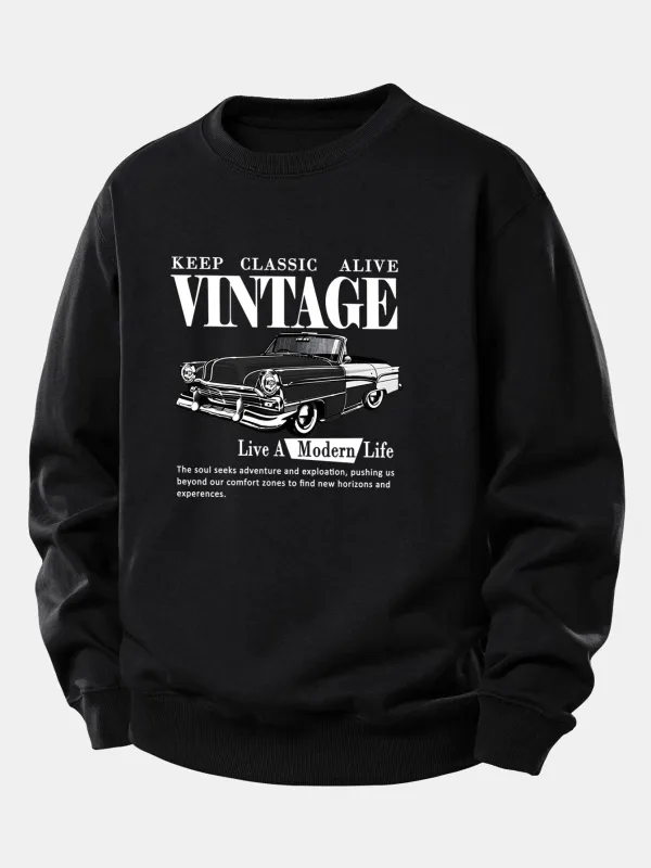 Vintage Car Print Relax Fit Sweatshirt sold by Hoooyi