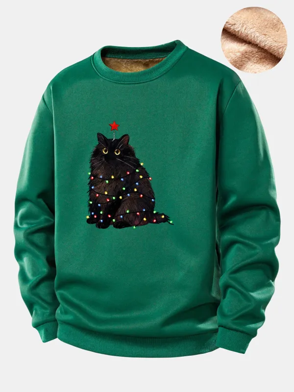 Christmas Lights Black Cat Print Teddy Fleece Lined Sweatshirt sold by Hoooyi