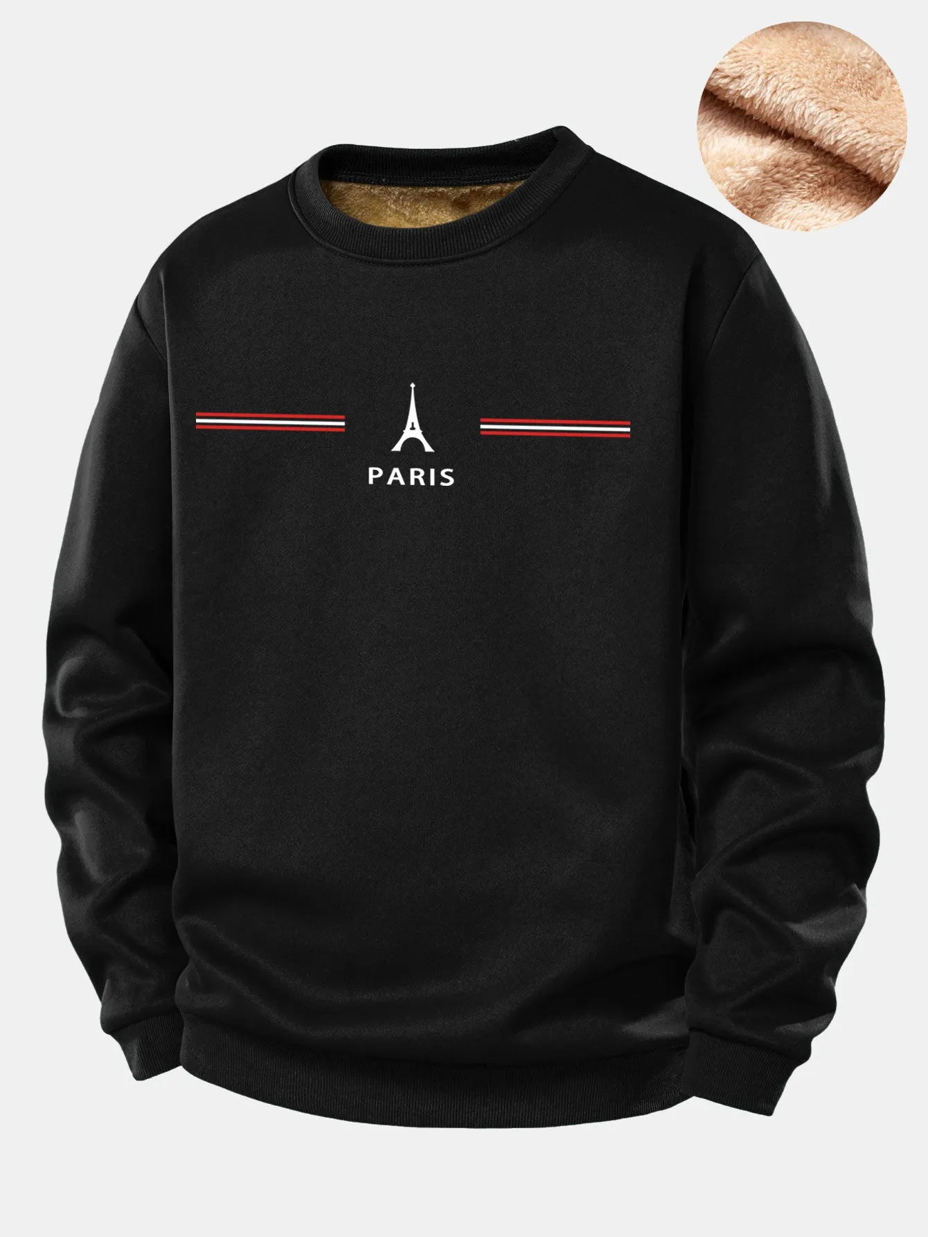 Paris Stripe Print Teddy Fleece Lined Sweatshirt sold by Hoooyi product image thumbnail 2