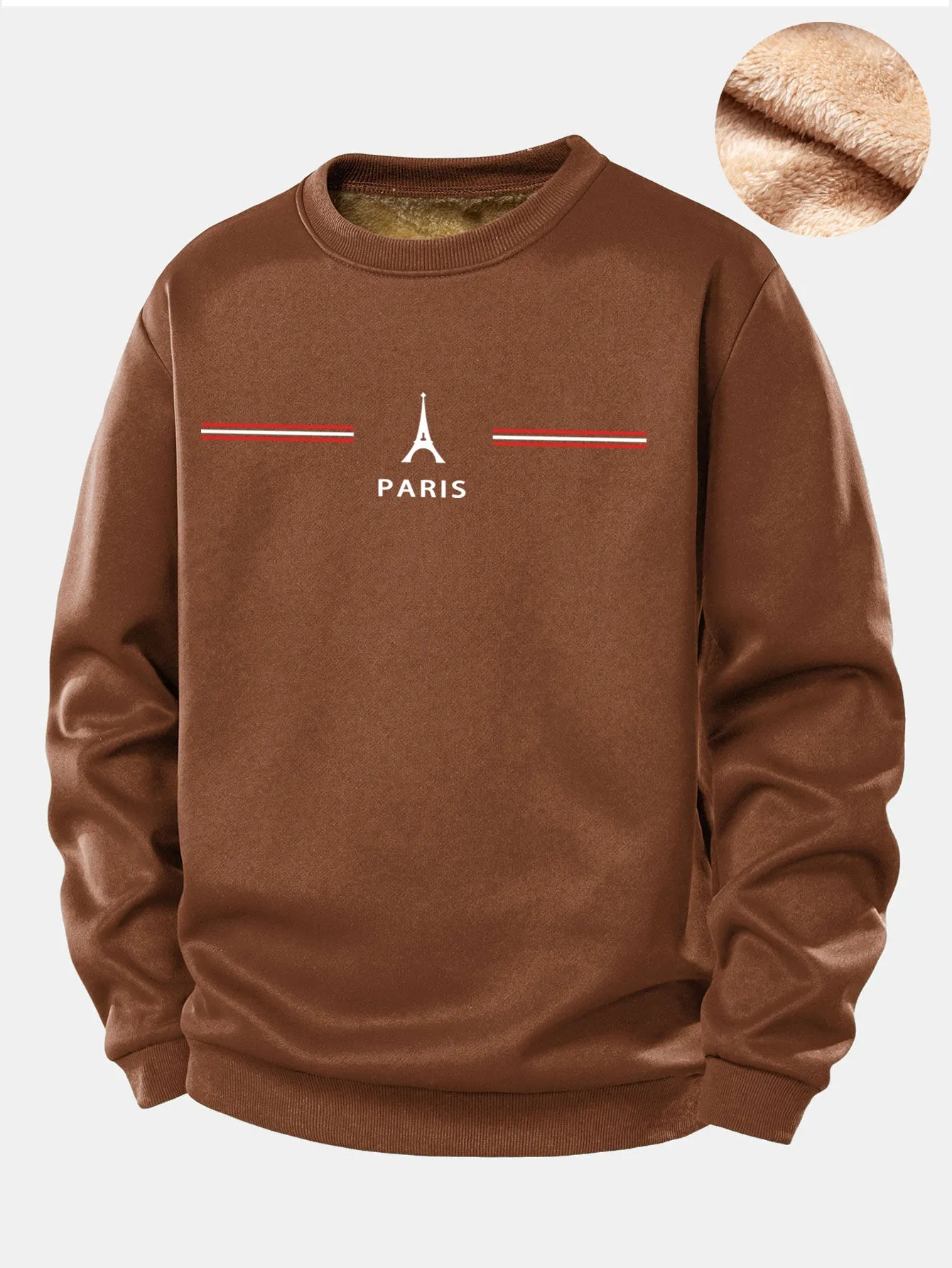 Paris Stripe Print Teddy Fleece Lined Sweatshirt sold by Hoooyi product image thumbnail 5