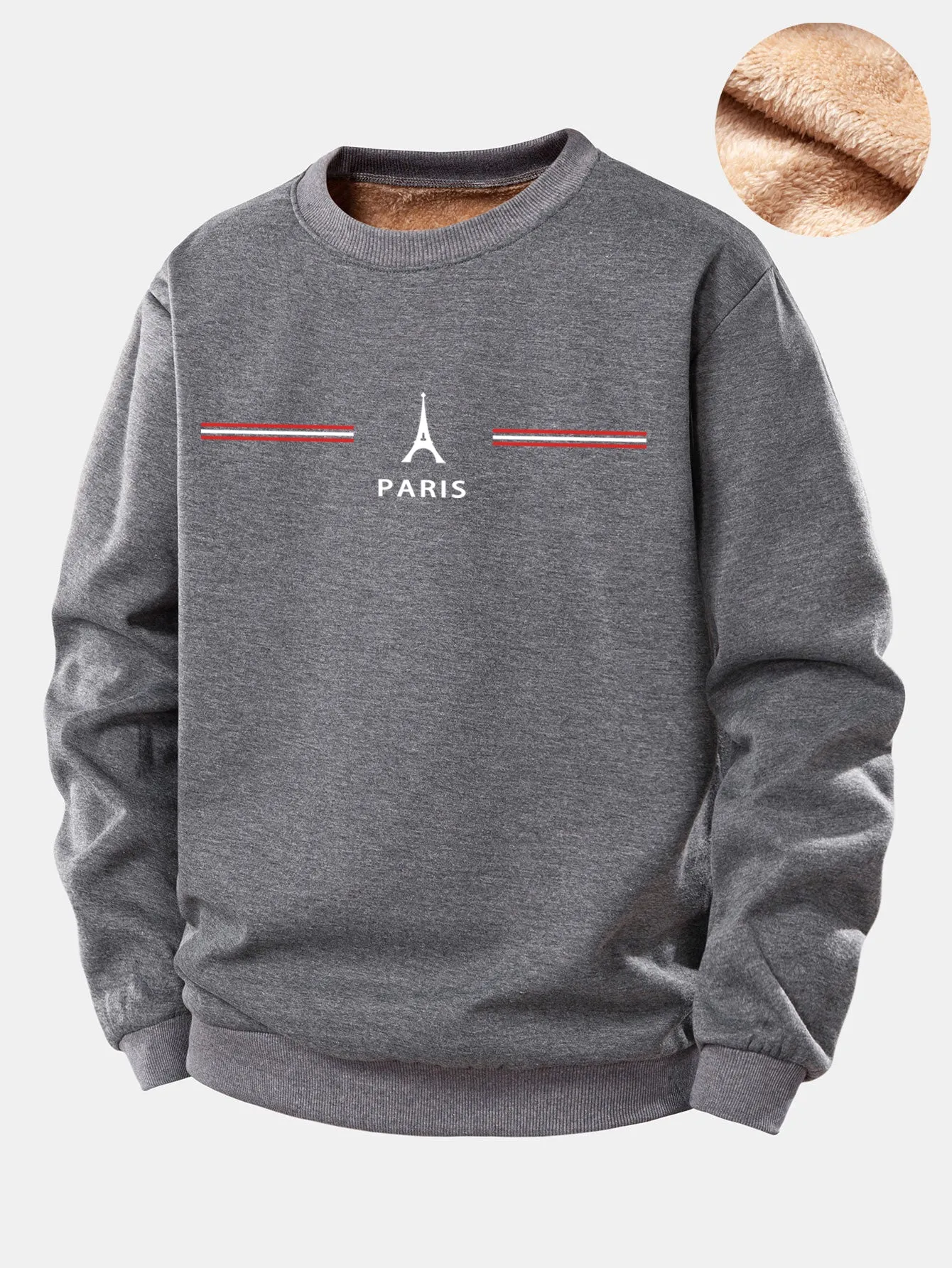 Paris Stripe Print Teddy Fleece Lined Sweatshirt sold by Hoooyi product image thumbnail 3