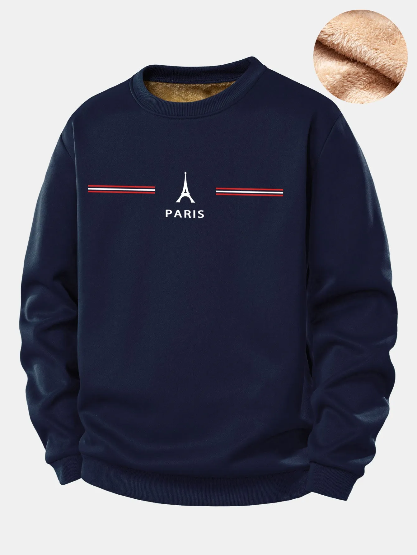 Paris Stripe Print Teddy Fleece Lined Sweatshirt sold by Hoooyi