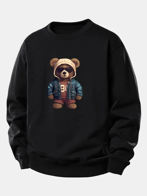 Bear In Leather Jacket Print Relax Fit Sweatshirt made by Hoooyi