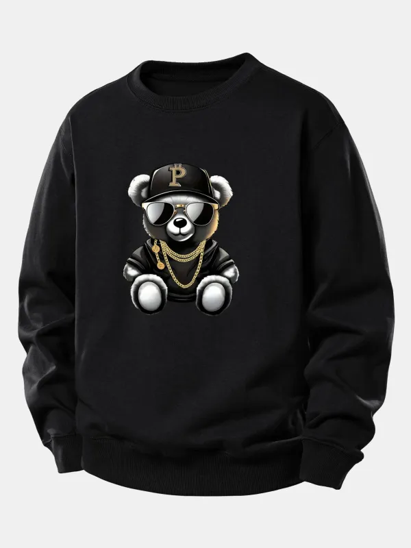 Hip Hop Bear Print Relax Fit Sweatshirt sold by Hoooyi