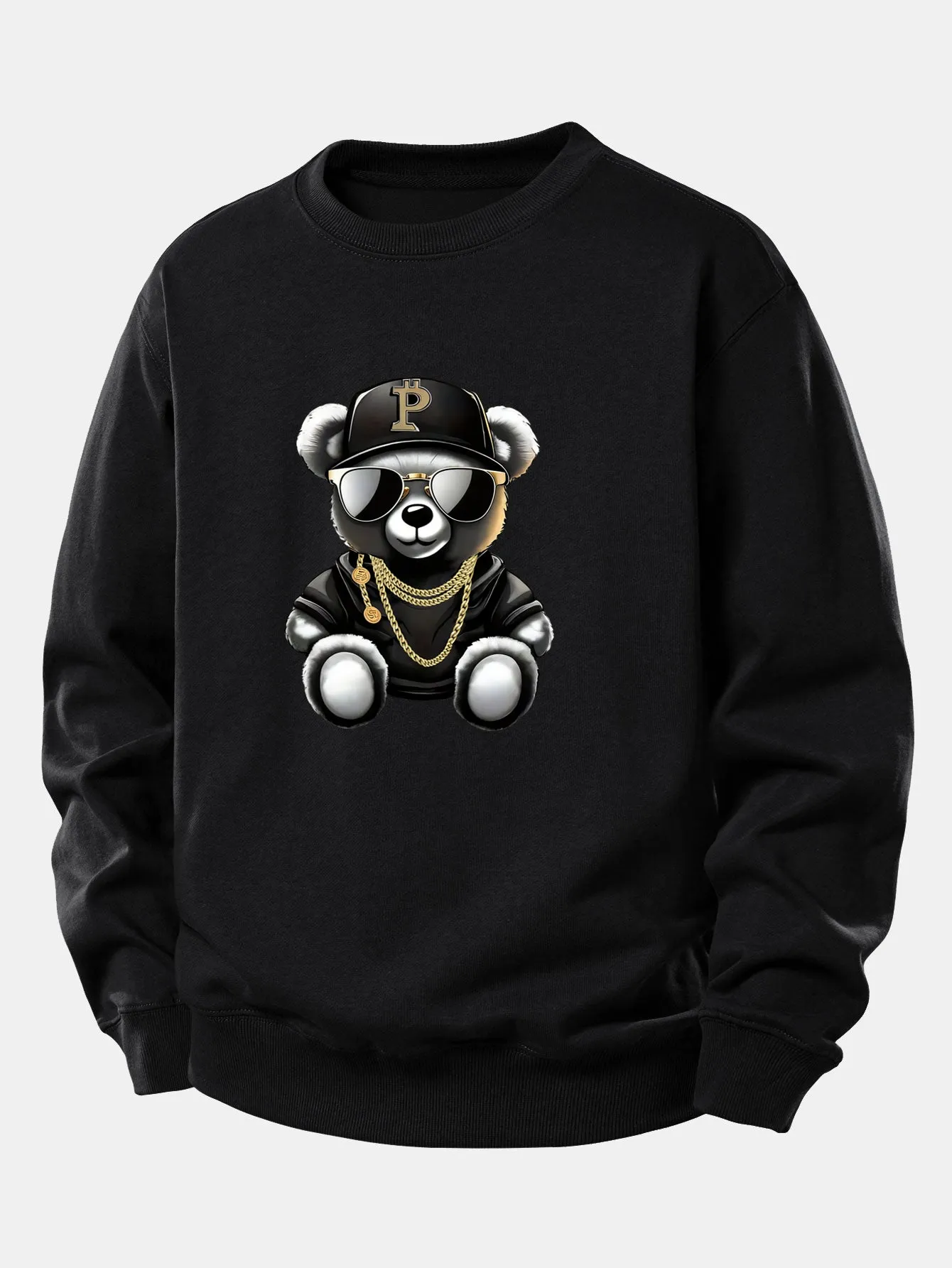 Hip Hop Bear Print Relax Fit Sweatshirt sold by Hoooyi