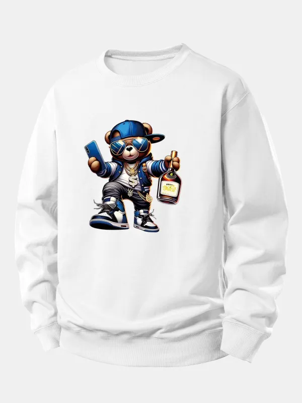 Hip Hop Bear Print Relax Fit Sweatshirt made by Hoooyi
