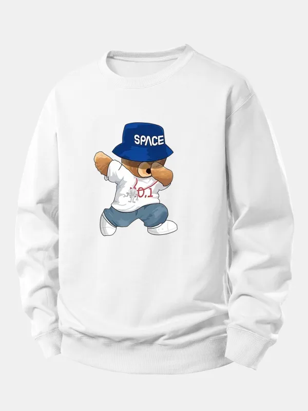Bear With Hat Print Relax Fit Sweatshirt sold by Hoooyi