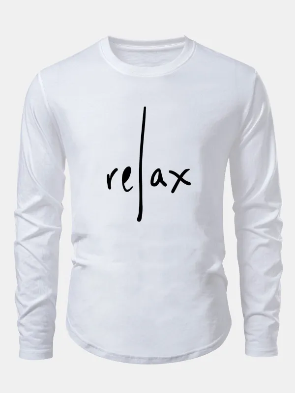Relax Print Cotton Arc Hem T-Shirt sold by Hoooyi
