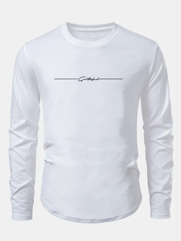 Slogan Print Cotton Arc Hem T-Shirt sold by Hoooyi