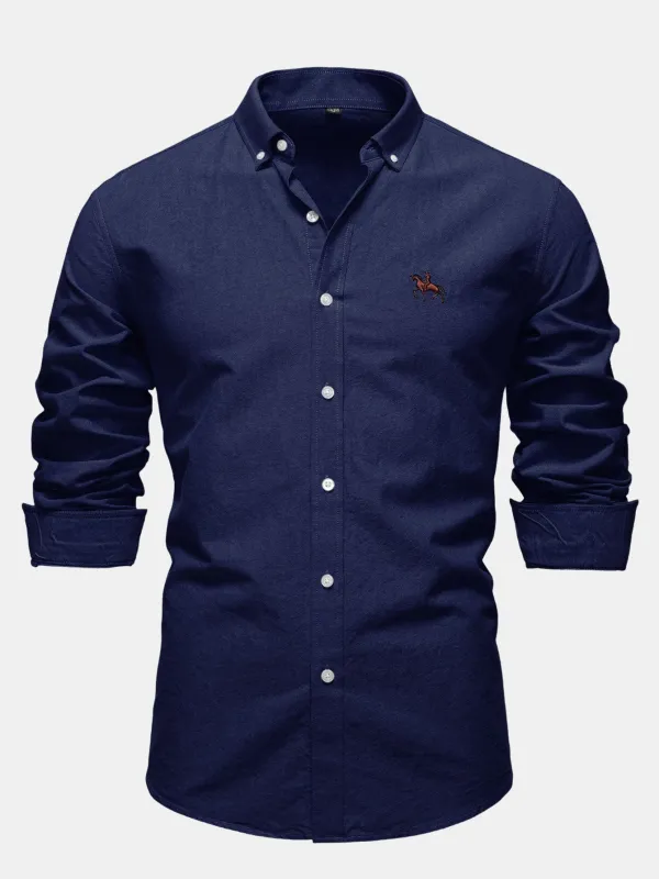 Cowboy Embroidery Cotton Oxford Button Up Shirt sold by Hoooyi