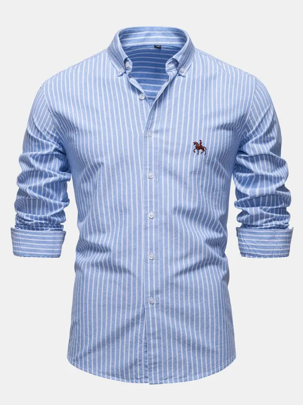 Cowboy Embroidery Cotton Oxford Stripe Shirt sold by Hoooyi