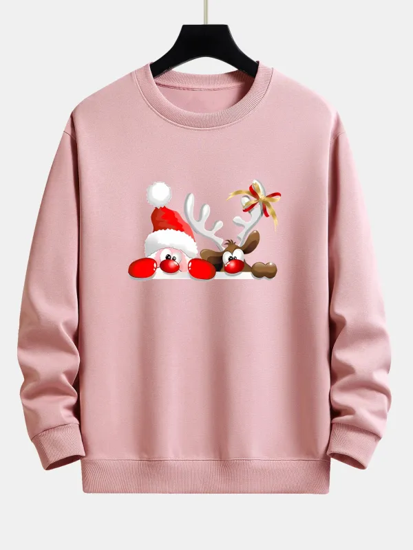 Santa Claus And Reindeer Print Relax Fit Sweatshirt sold by Hoooyi