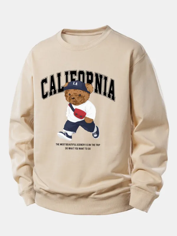 California Fashion Bear Print Relax Fit Sweatshirt sold by Hoooyi