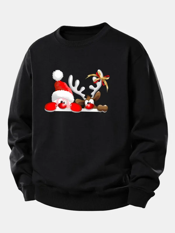 Santa Claus And Reindeer Print Relax Fit Sweatshirt sold by Hoooyi