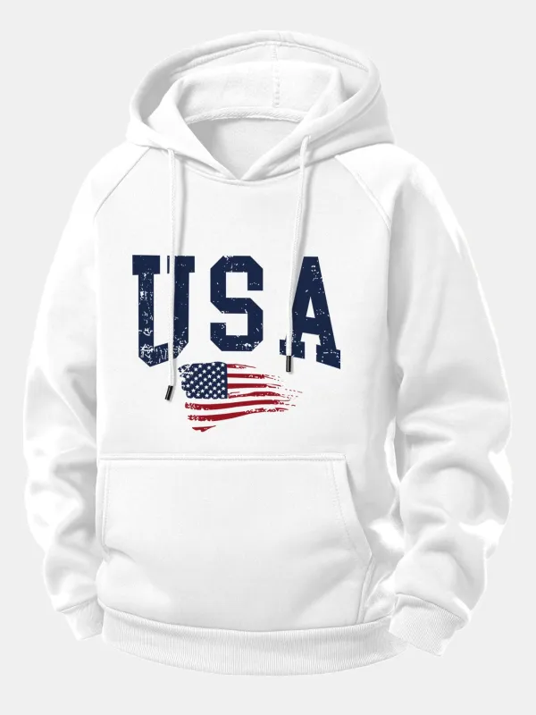 USA Flag Print Drawstring Hoodie sold by Hoooyi