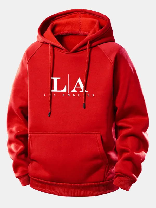 Los Angeles Print Drawstring Hoodie sold by Hoooyi