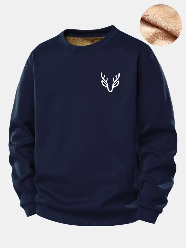 Deer Head Print Teddy Fleece Lined Sweatshirt sold by Hoooyi