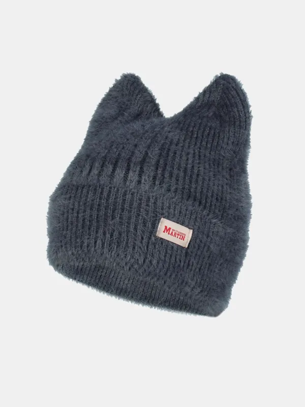 Unisex Cat Ear Shaped Plush Elastic Knitted Hat made by Hoooyi