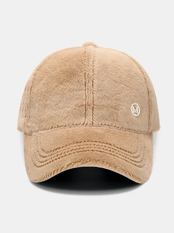 M Label Solid Color Warm Plush Baseball Cap sold by Hoooyi