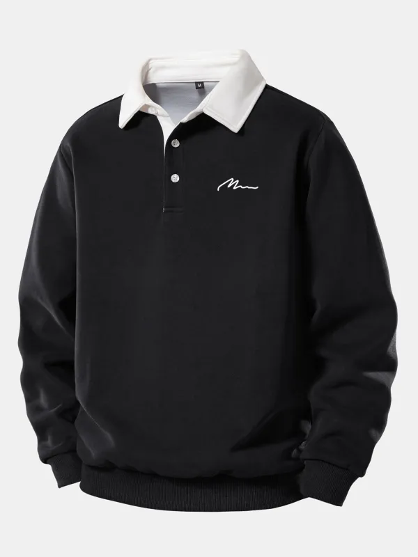 Men Print Contrast Polo Collar Sweatshirt sold by Hoooyi