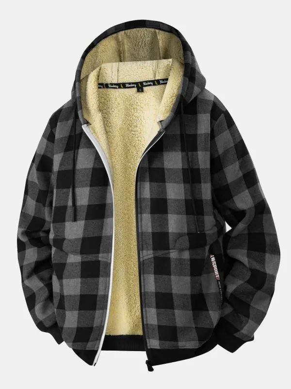 Teddy Lined Flannel Plaid Hoodie sold by Hoooyi