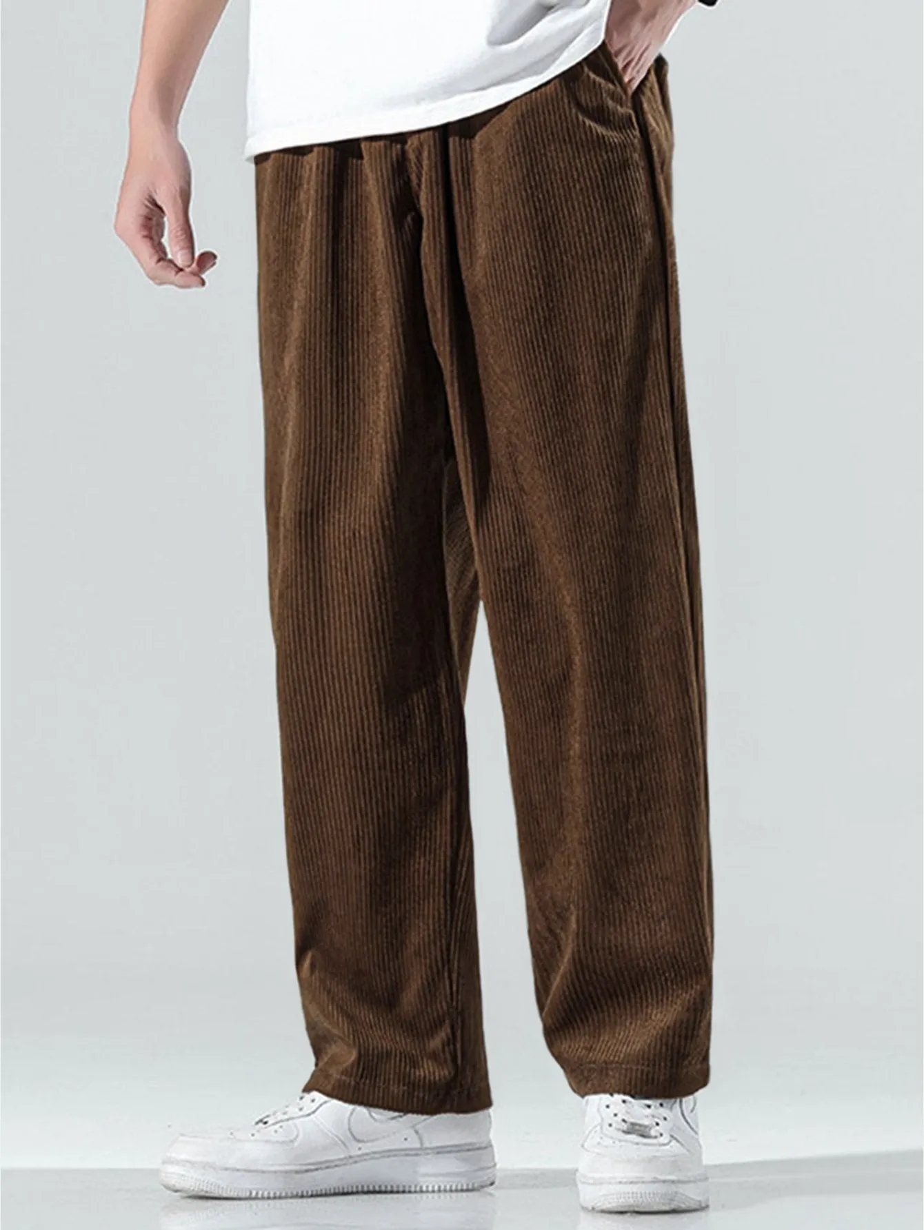 Relax Fit Contrast Corduroy Polo Collar Sweatshirt & Straight Leg Corduroy Pants sold by Hoooyi product image thumbnail 5