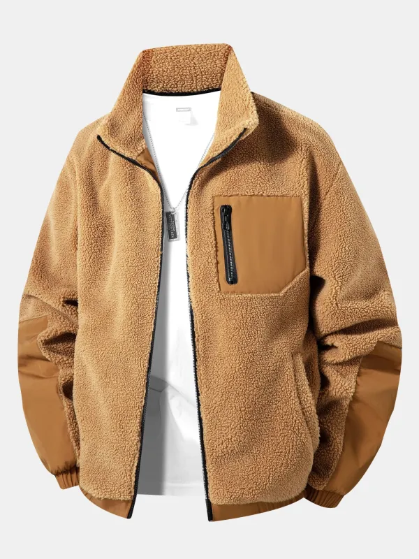Teddy Fleece Zipper Pocket Jacket sold by Hoooyi