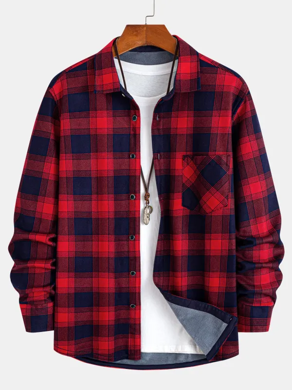 Flannel Fleece Lined Plaid Button Up Shirt sold by Hoooyi