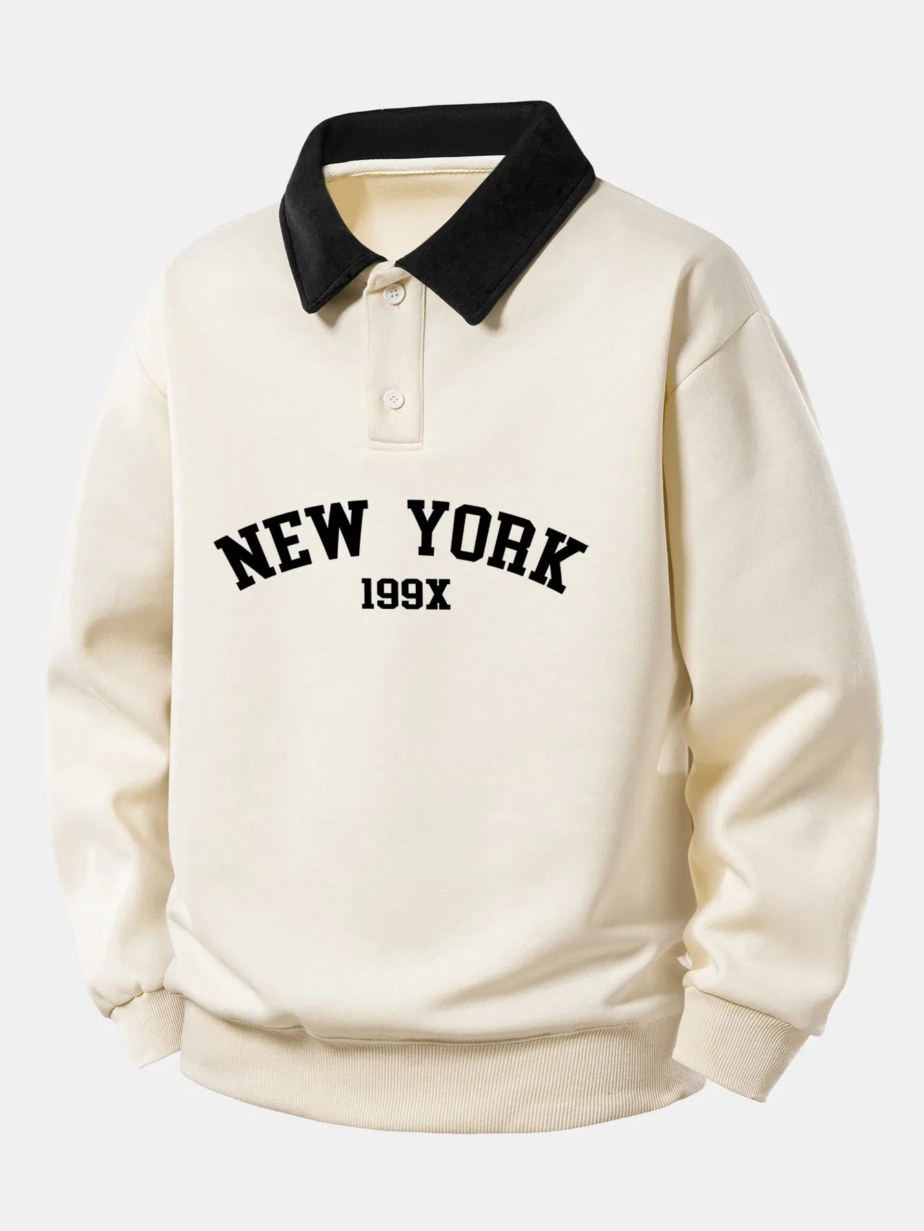 Relax Fit New York Print Contrast Polo Sweatshirt sold by Hoooyi product image thumbnail 3